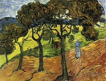 Paysage avec des arbres et des personnages Vincent van Gogh Peinture à l'huile
